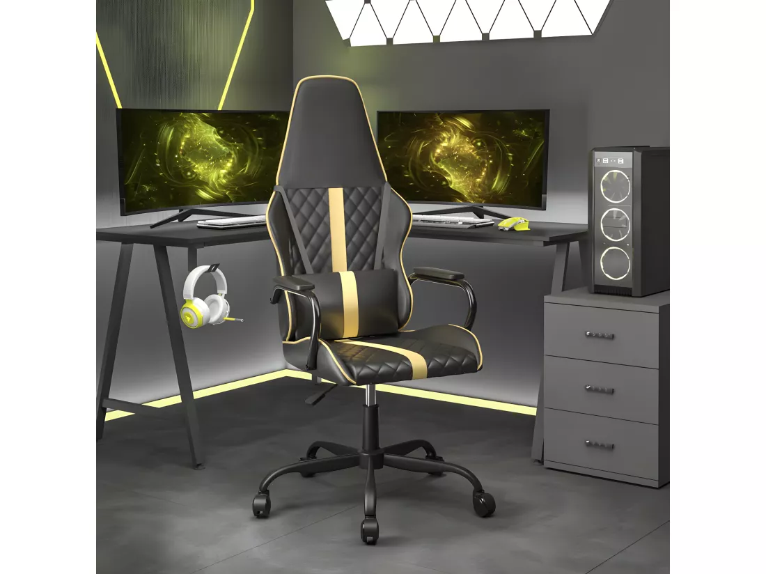 Chaise de jeu de massage doré et noir similicuir