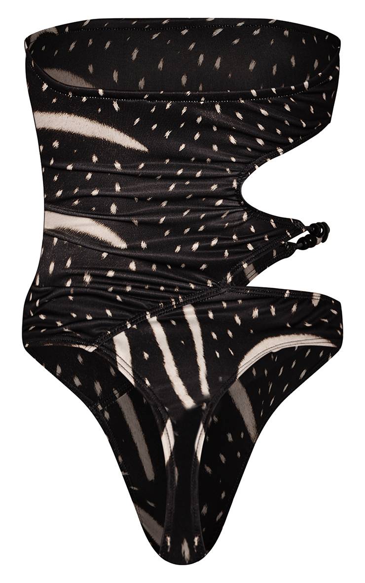 Noir Body À Imprimé Abstrait Toucher Doux Avec Détail De Perles Coordonné