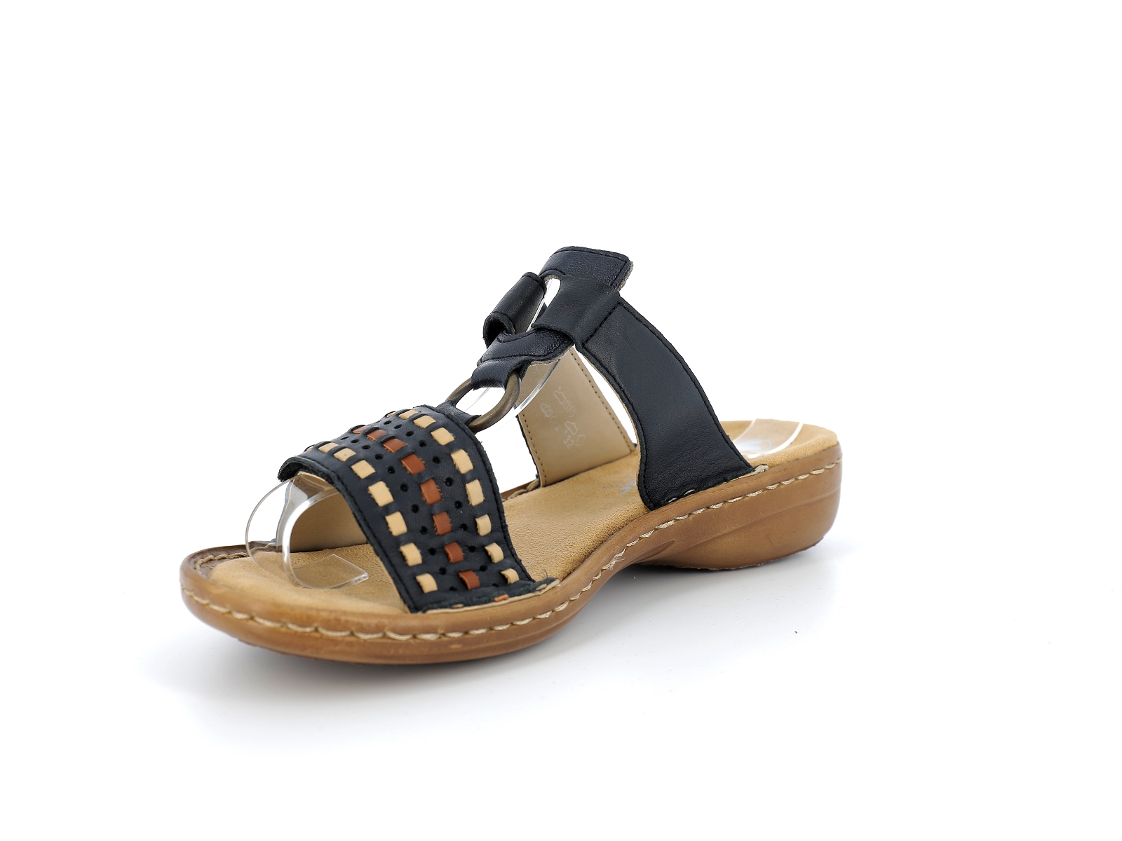 Rieker-60842 Cuir Noir Beige