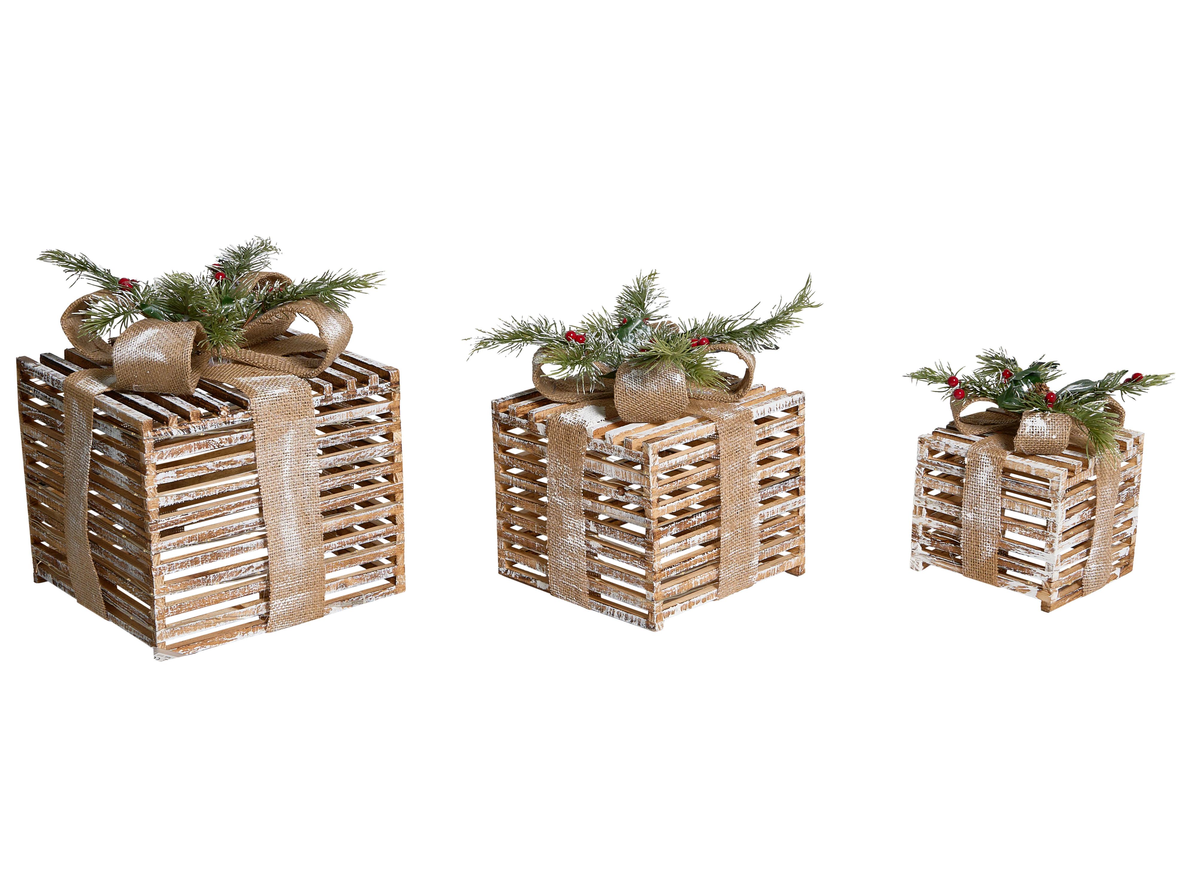 Set van 3 kerstdecoraties LED ROINE Kerstcadeaus 15/20/25 cm Bruin