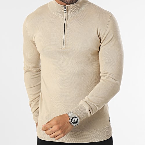 Pull Col Zippé Beige