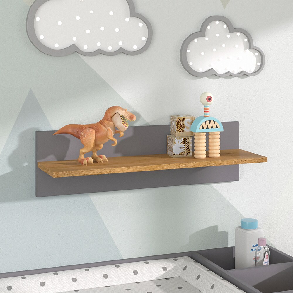 VitaliSpa Wandregal Hängeregal Ablageregal Malia Grau Eiche modern 70x20 cm Kinderzimmer Regal Babyzimmerregal Kindermöbel Babymöbel Ablage Aufbewahrung
