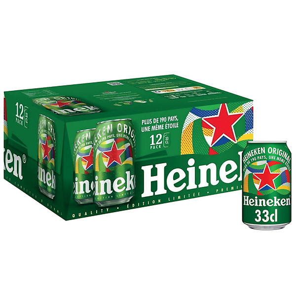 Bière Heineken, lot de 12 canettes de 33 cl