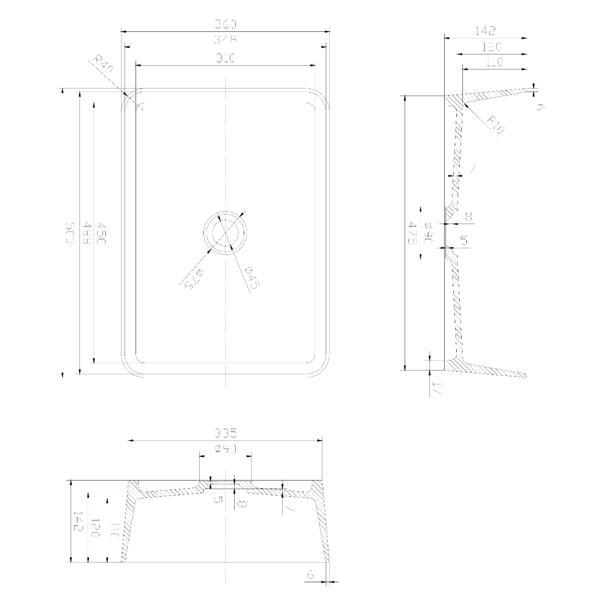 Sapho Thin waskom solid surface 50x37cm wit
