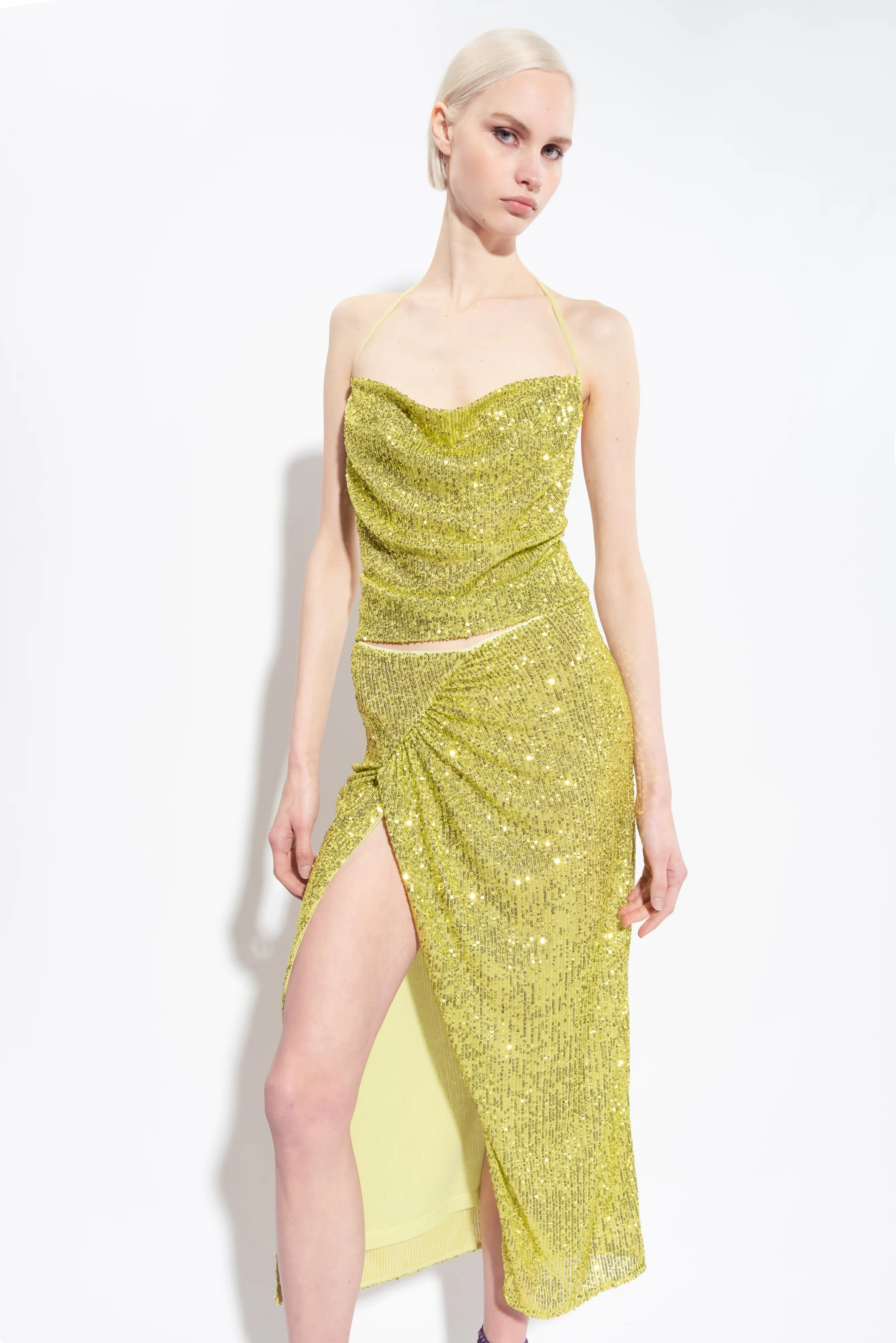 Sequinned open-back top | Jaune