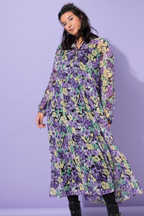 Maxikleid, A-Line, doppellagig, Chiffon, Flower Print