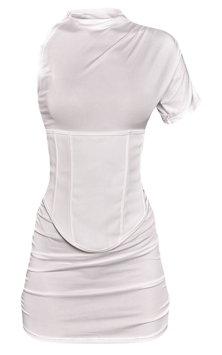 Crème Robe Courte En Jersey Avec Superposition Corset À Baleines