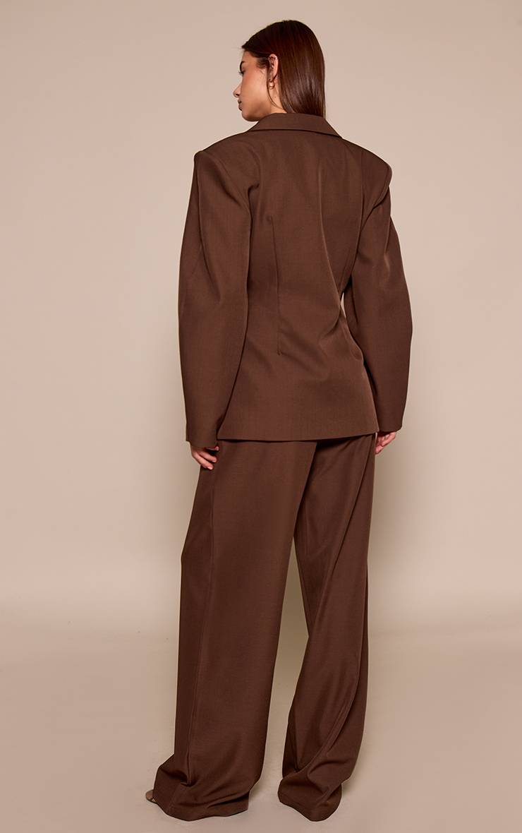Marron Foncé Pantalon Tailleur Tissé Taille Haute