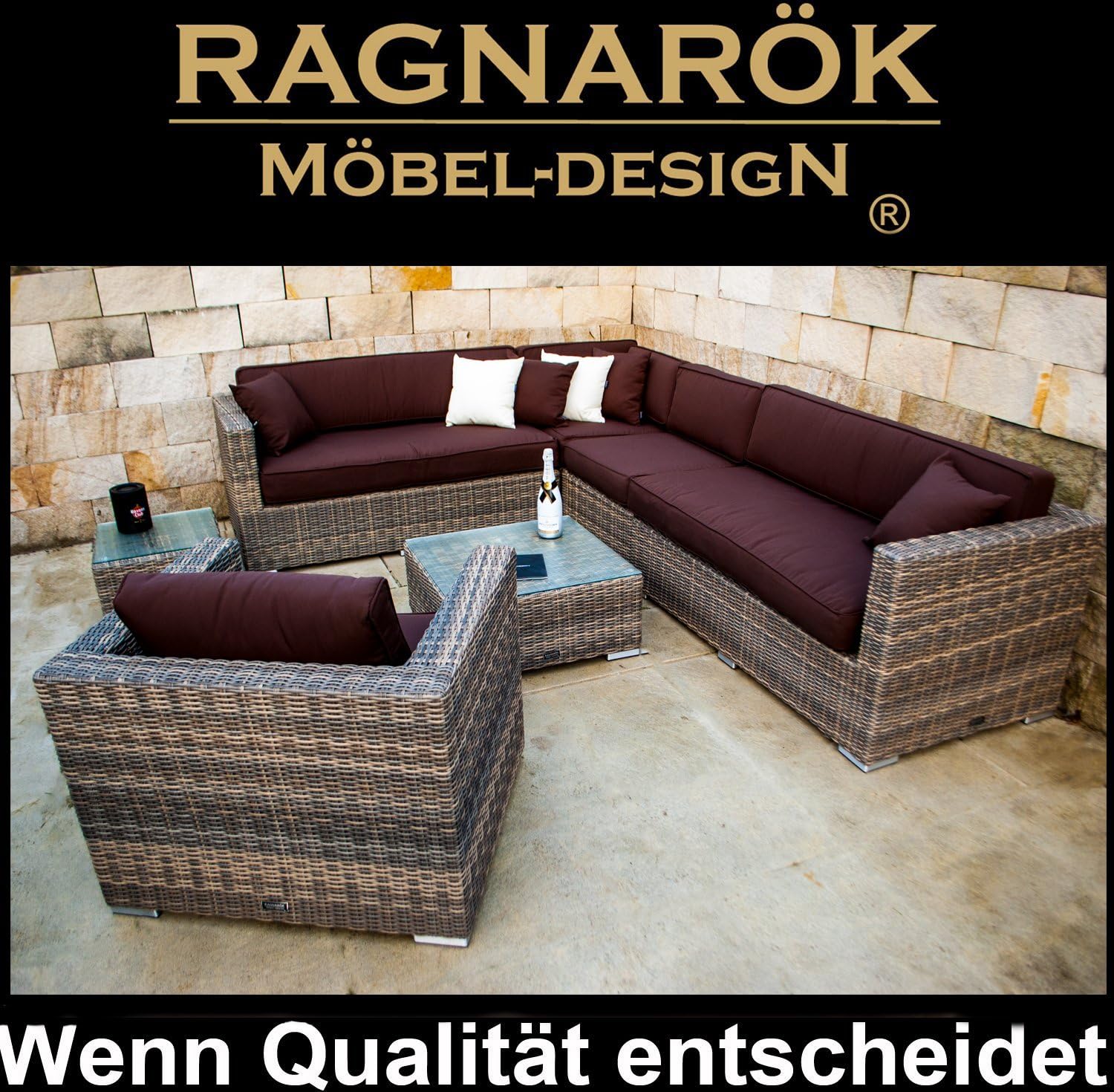Ragnarök-Möbeldesign Narvik Premium PolyRattan - Deutscher Hersteller - 8 Jahre GARANTIE - Aluminium Gartenmöbel Essgruppe Rostfrei Rattan Sitzgruppe
