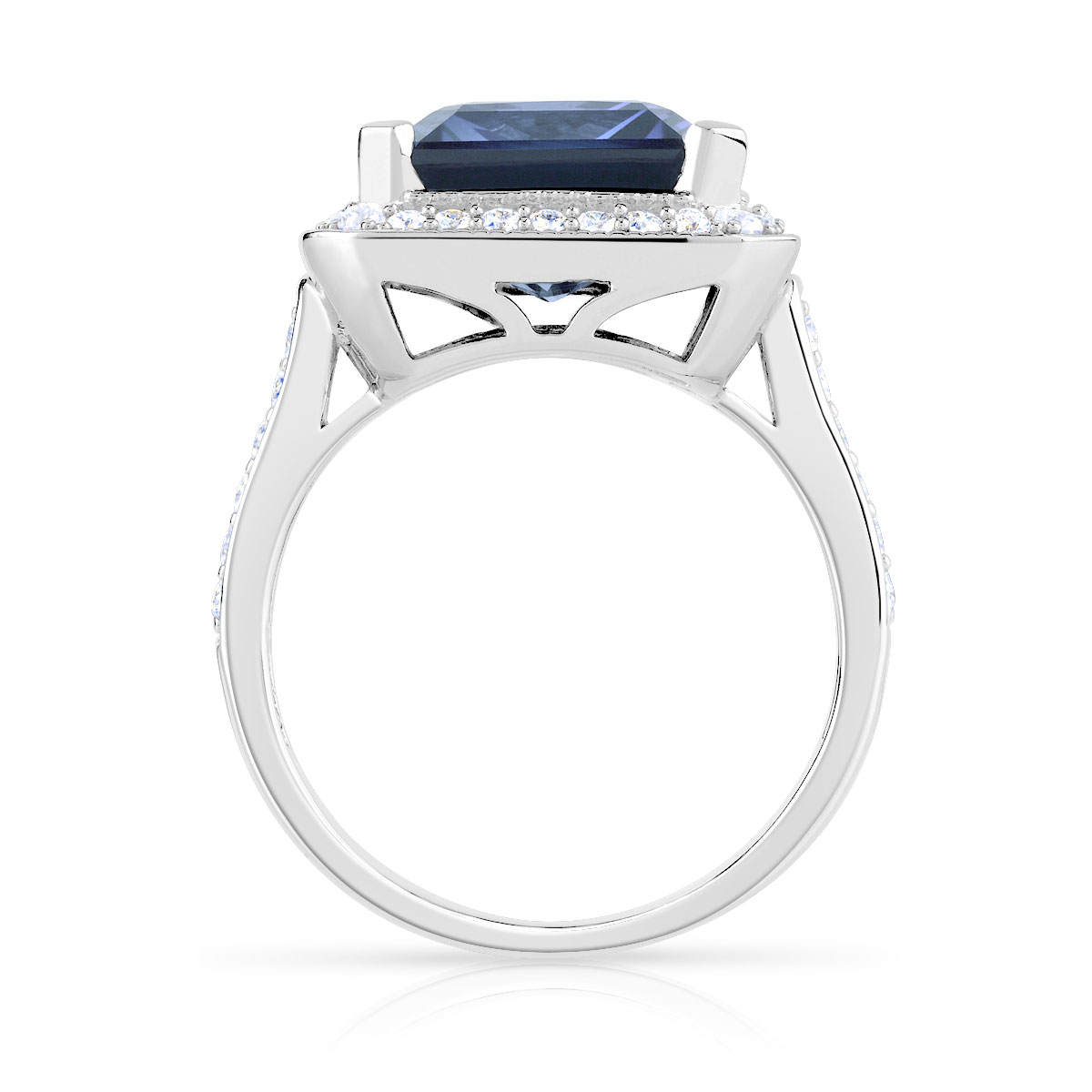 Bague argent 925 saphir imitation carrée et zirconias