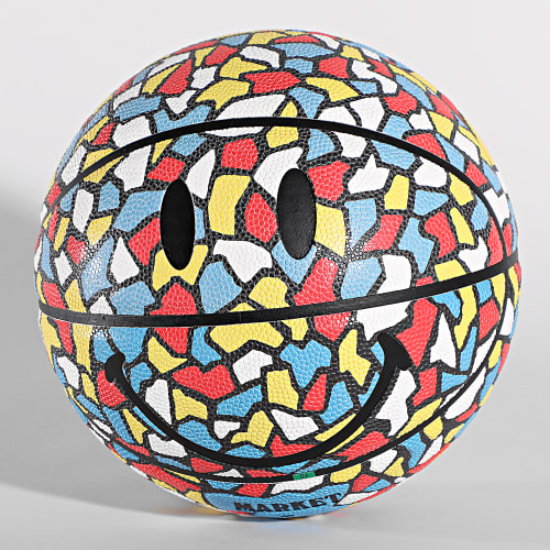 Ballon De Basket Smiley Mosaic Bleu Jaune Rouge