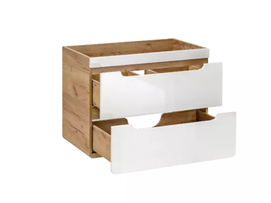 Meuble sous vasque suspendu coloris naturel et blanc - 80 cm - ARUBA