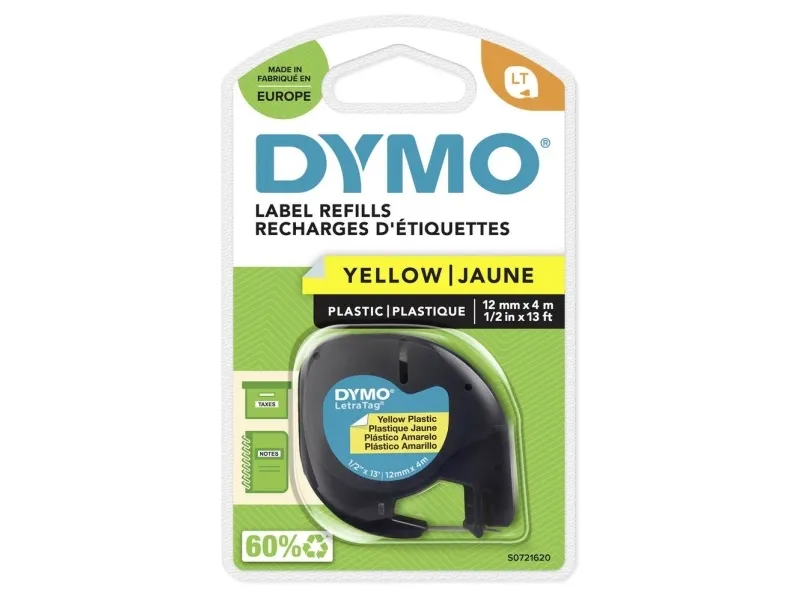 LabeltapeDYMO® LetraTAG 12mm x 4m gul plasttape