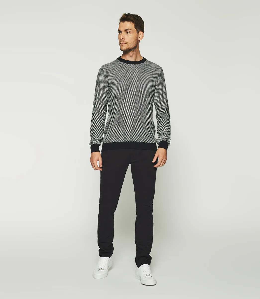 Pull col rond marine et écru DAMIAN