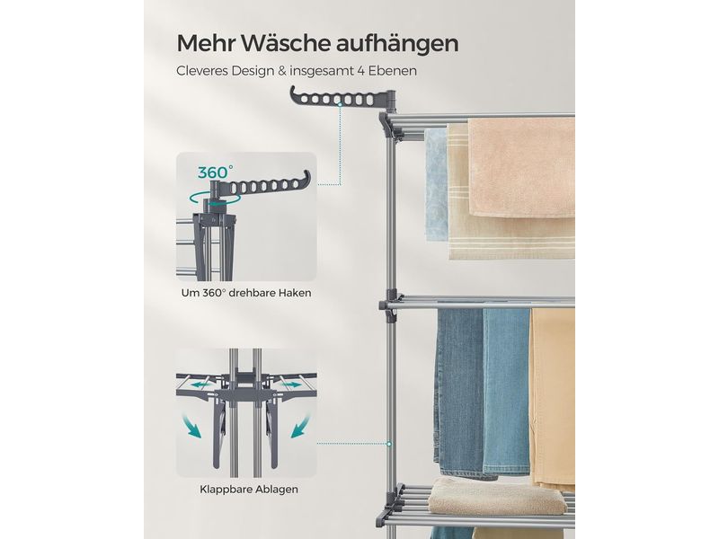 Songmics Turmtrockner 126.6 x 64.2 x 169.2 cm Wäscheständer mit 4 Ebenen