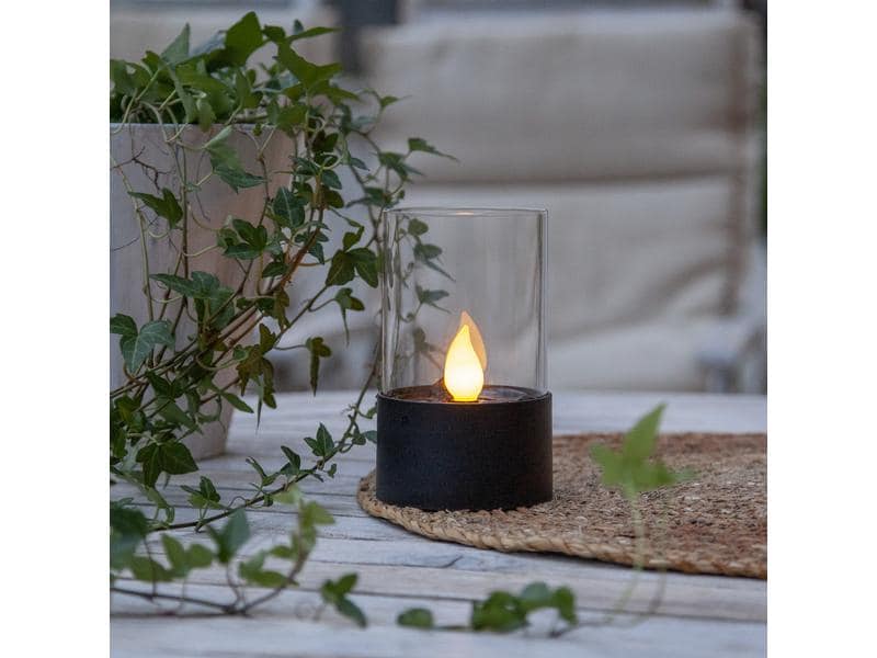 Star Trading LED-Kerze Solar Puloun, Ø 8.5 x 14 cm, Schwarz Künstliche Solar Kerze mit beweglicher Flamme