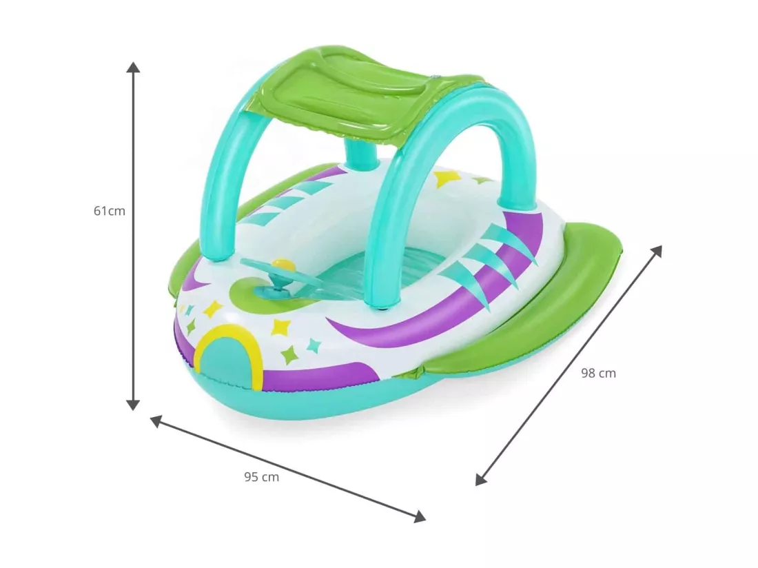 Bateau Gonflable Vaisseau Spatial Bestway 98x95x61 cm Toiture Protecteur Solaire et Volant avec Son à partir de 3 Ans