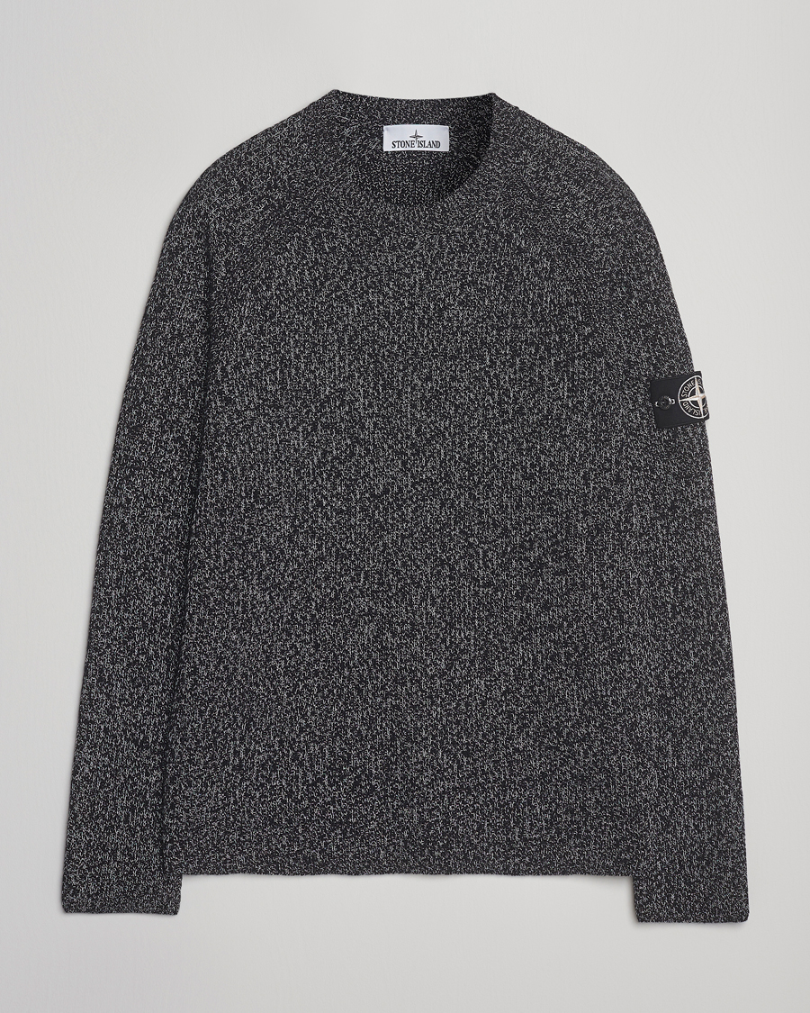 Stone Island Reflective Cotton Knit Crew Neck Black Melange