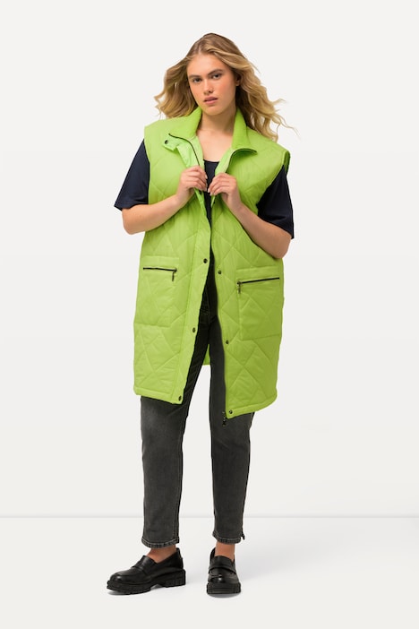 Long-Steppweste, Stehkragen, Zipper, Zipptaschen