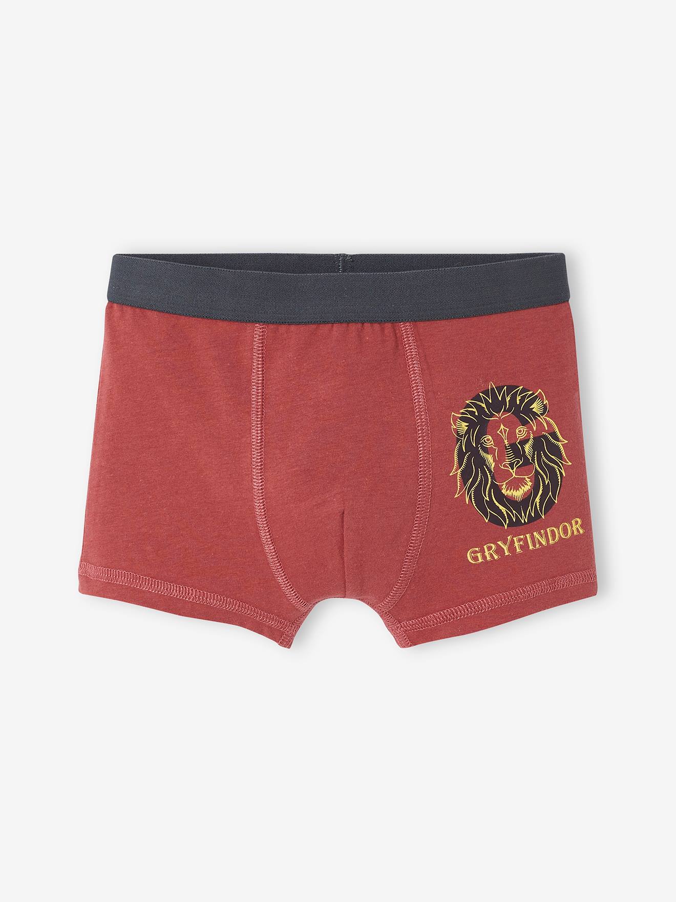 Pacote com 3 cuecas boxer lisas vermelhas escuras com estampas do Harry Potter®