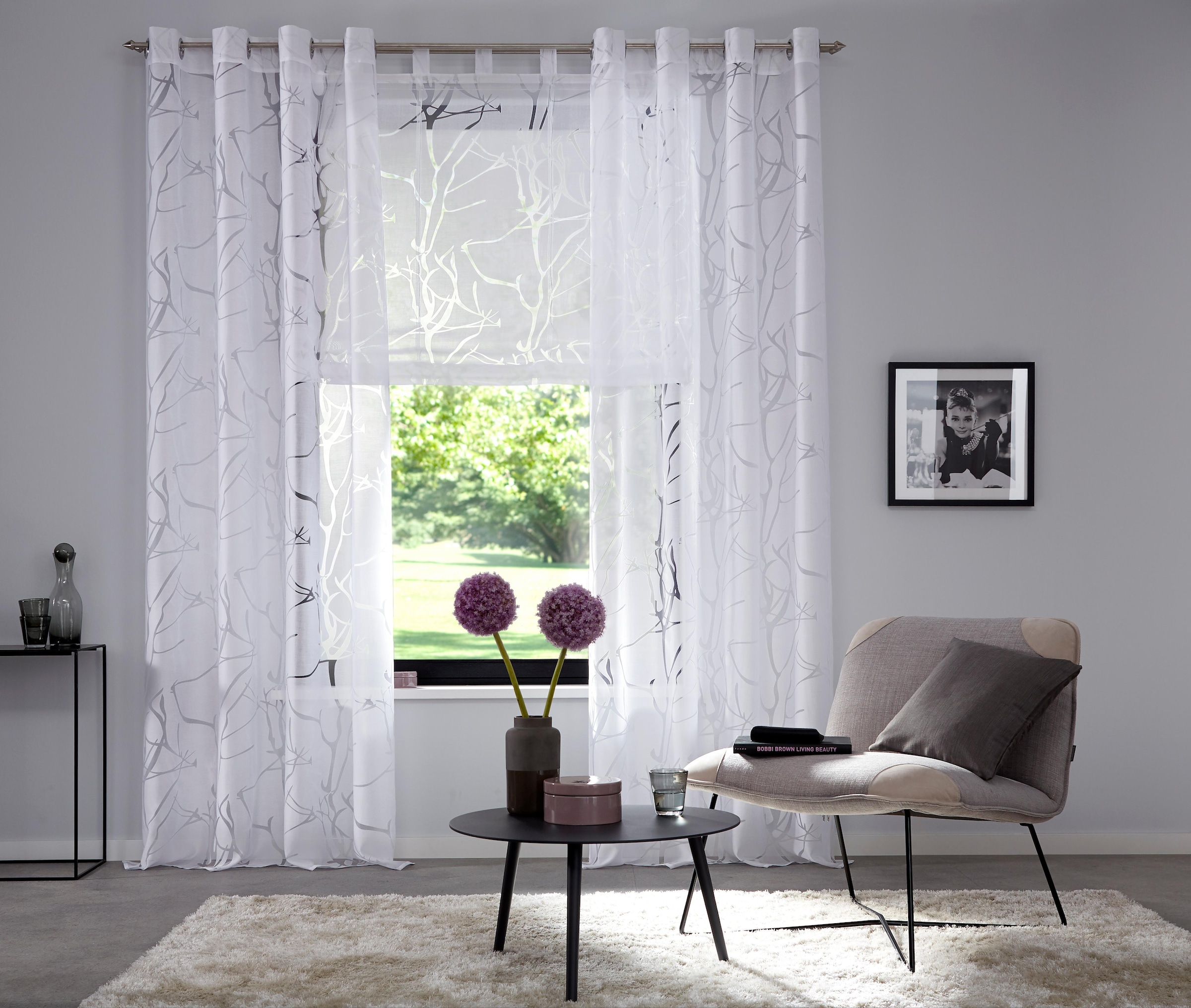 my home Raffrollo »Anna« mit Schlaufen Halbtransparent, Ausbrenner, Viskose