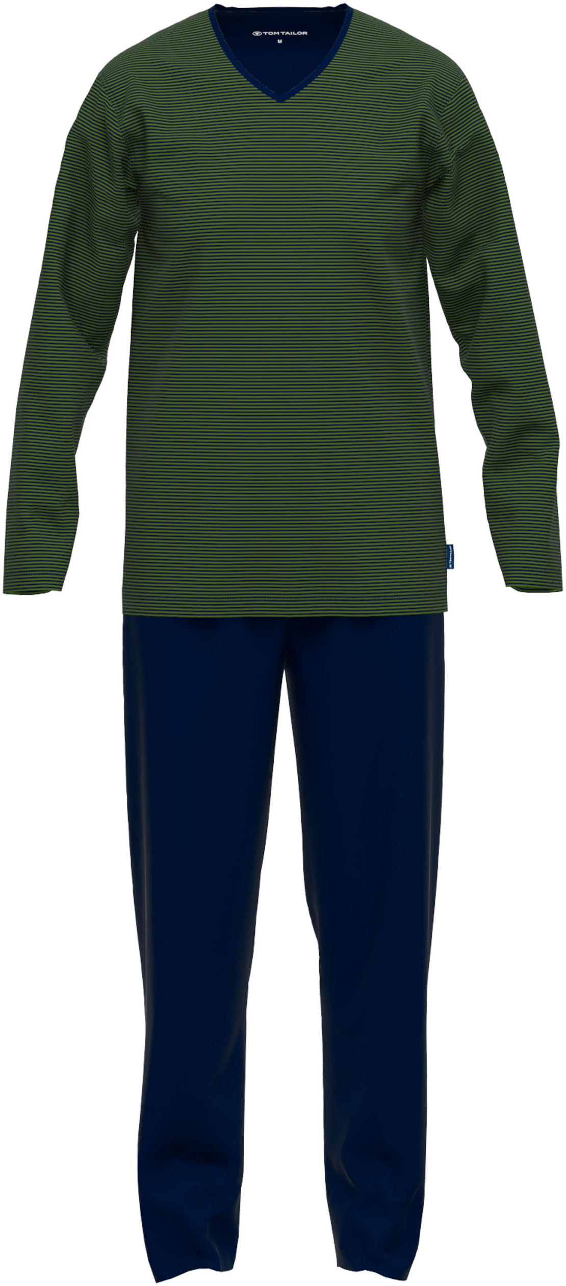 TOM TAILOR Pyjama »Nevada«, 2 Stk. Streifendesign, Langarm, V-Ausschnitt, lange Hose, atmungsaktiv