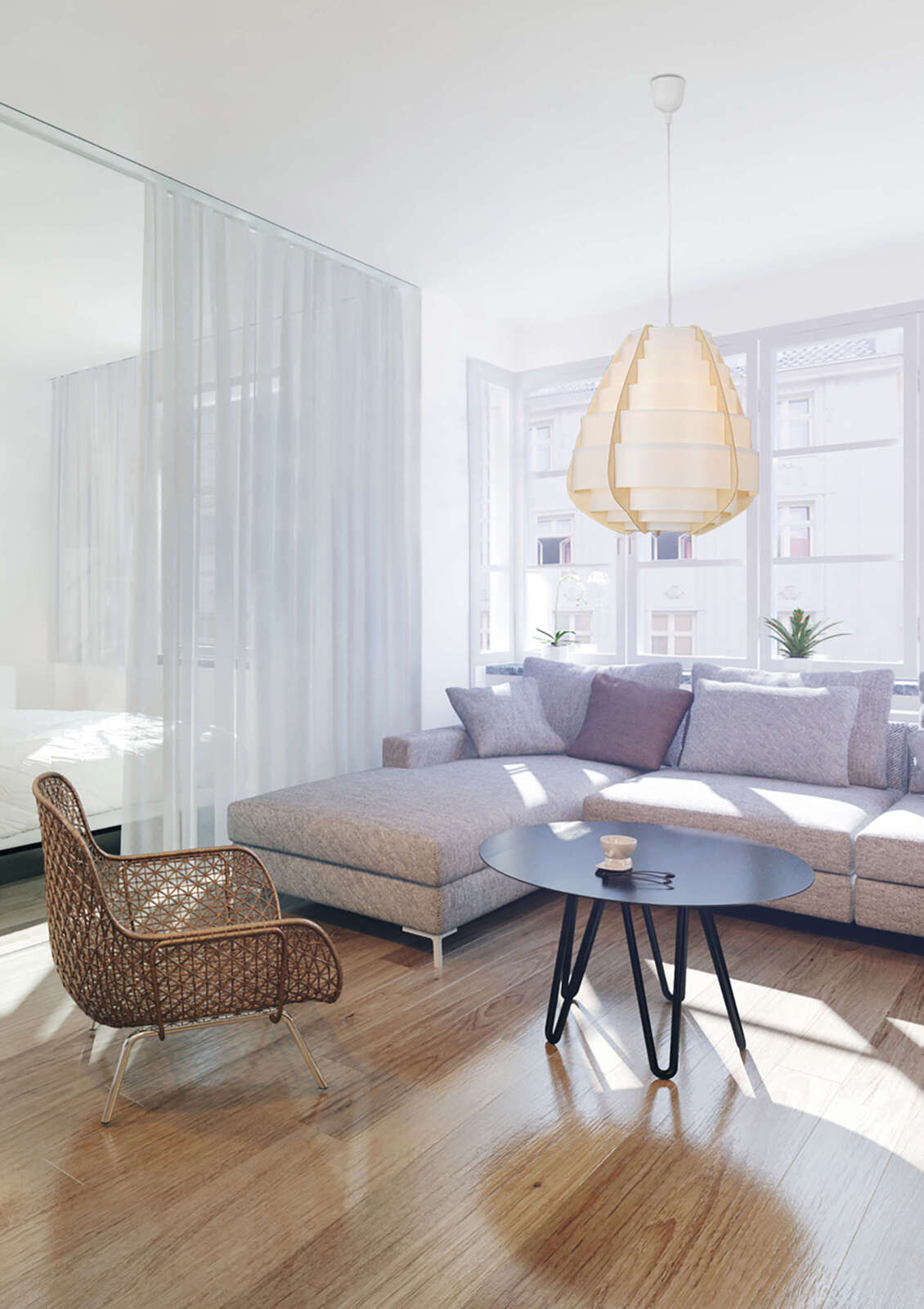 Pendelleuchte MALMÖ - weiß-beige - 144 cm hoch