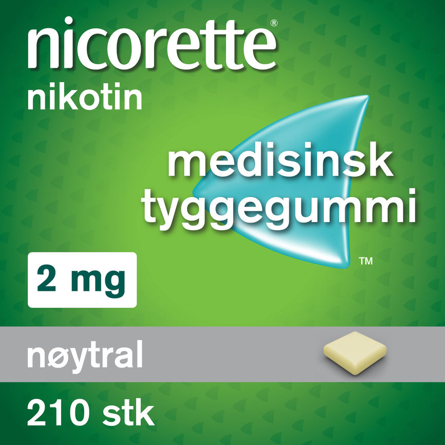 Nicorette Nøytral tyggegummi 2 mg nikotin, slutte å røyke