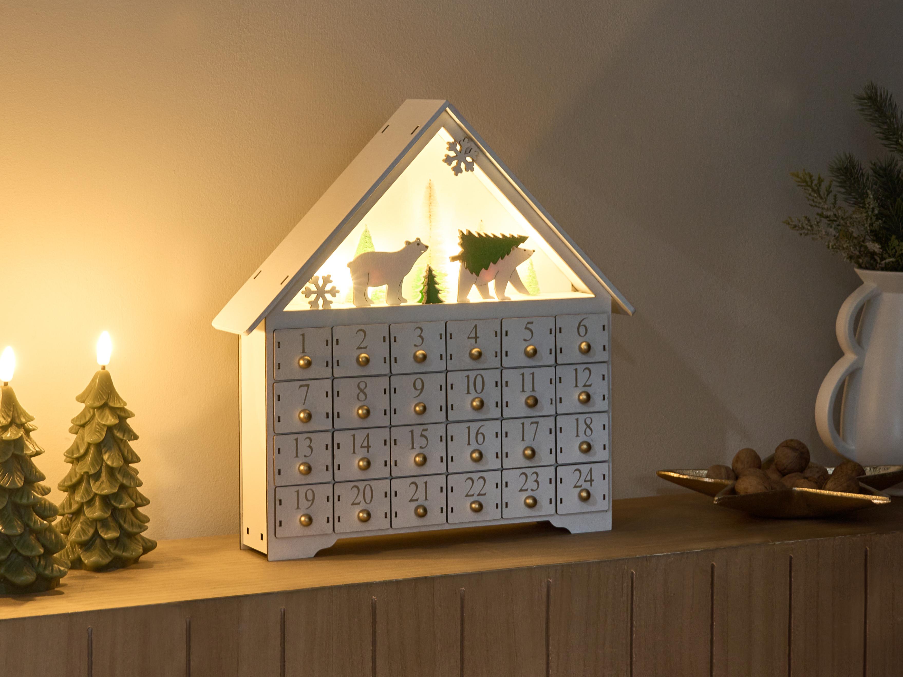 Kerstdecoratie LED MJOSA Adventskalender 33 cm Wit