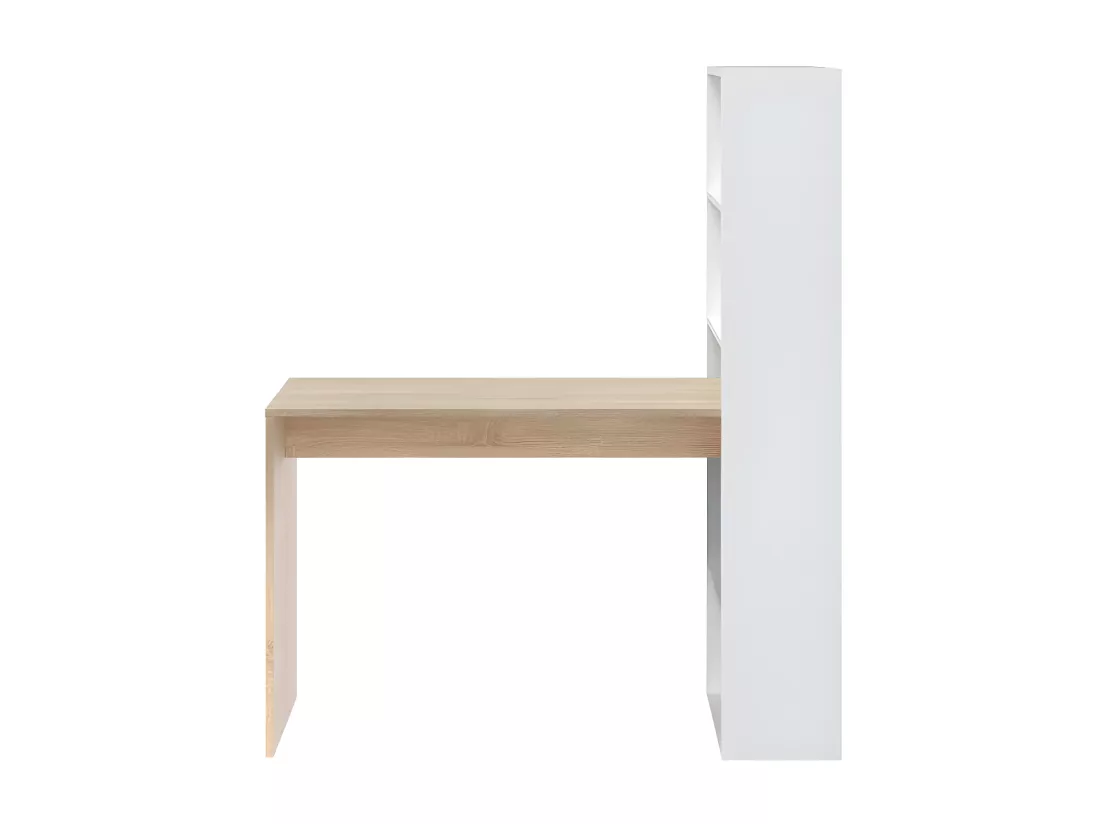Bureau d'angles + 5 niches Blanc/Chêne - POLUX - L 120 x l 53 x H 144 cm