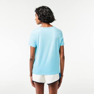 T-shirt à col V loose fit en coton uni T-Shirts - Bleu - Lacoste - Femme