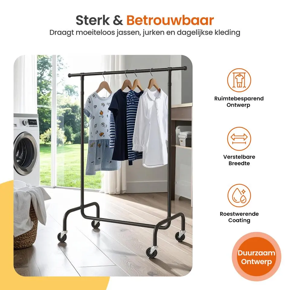 Goliving Kledingrek op wieltjes XL - Uitschuifbare Kledingstang 112-150 cm