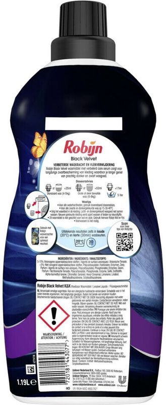 Robijn - Klein & Krachtig - Wasmiddel - Black Velvet - 1,19 Liter - 4x34 Wasbeurten
