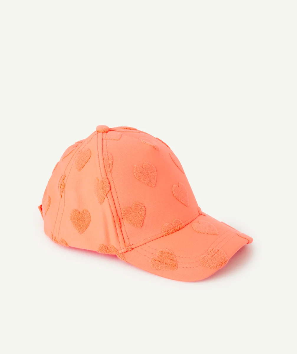 CASQUETTE BÉBÉ FILLE ORANGE FLUO AVEC COEUR EN RELIEF