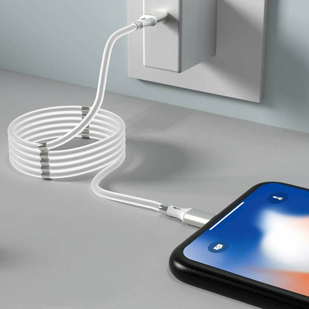(1m) 60W/2.4A USB C auf USB C Magnet Ladekabel Power Delivery Datenkabel - Weiss / Silber