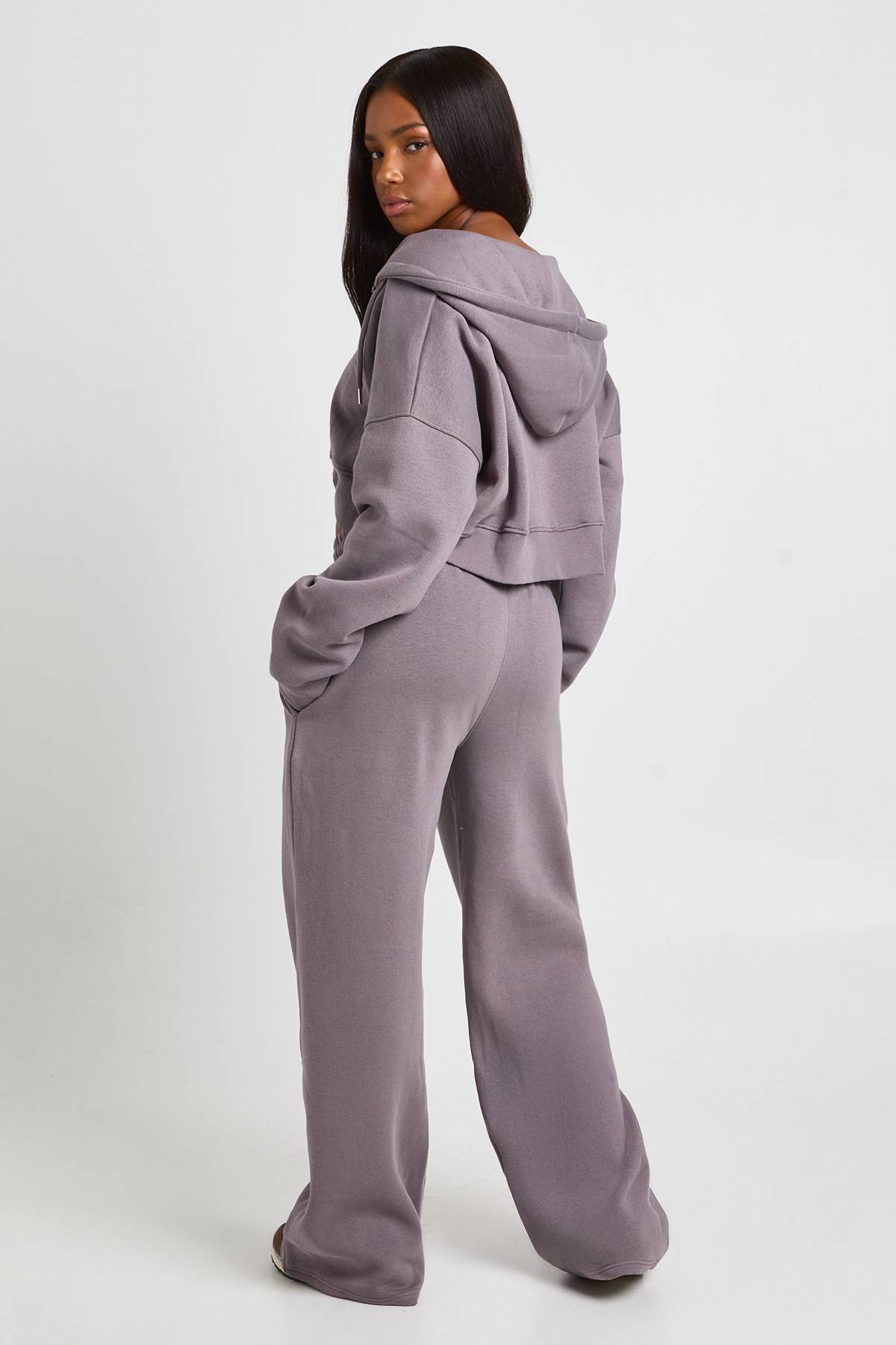 boohoo Crop top à ourlet profond, survêtement à capuche 3 pièces