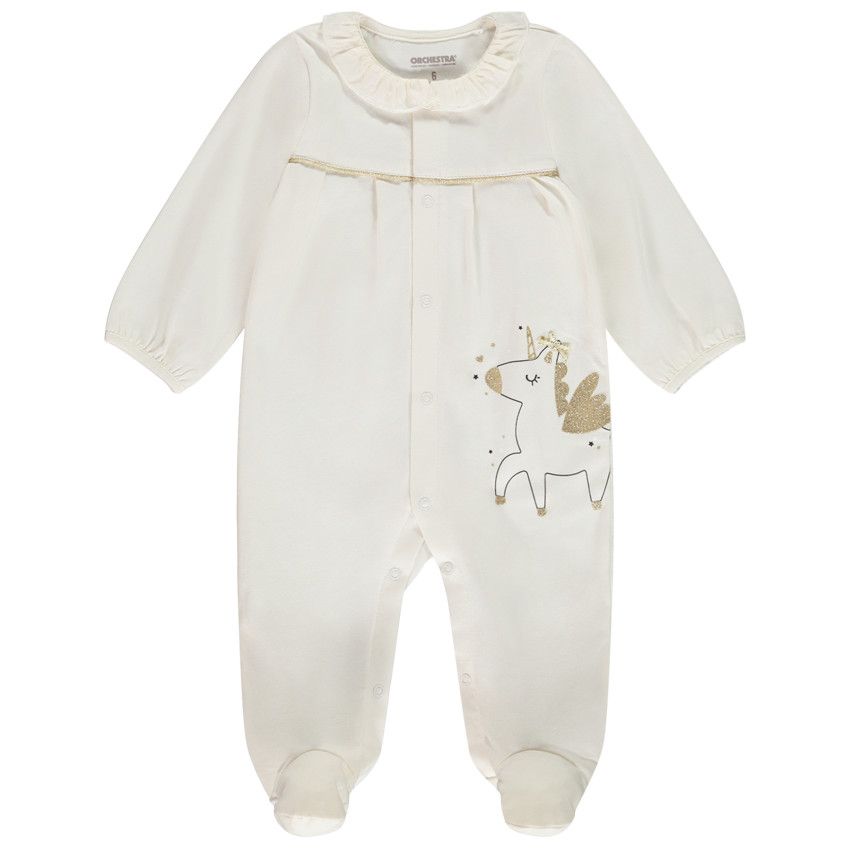 Dors-bien en jersey print pailleté licorne pour bébé fille - Ecru
