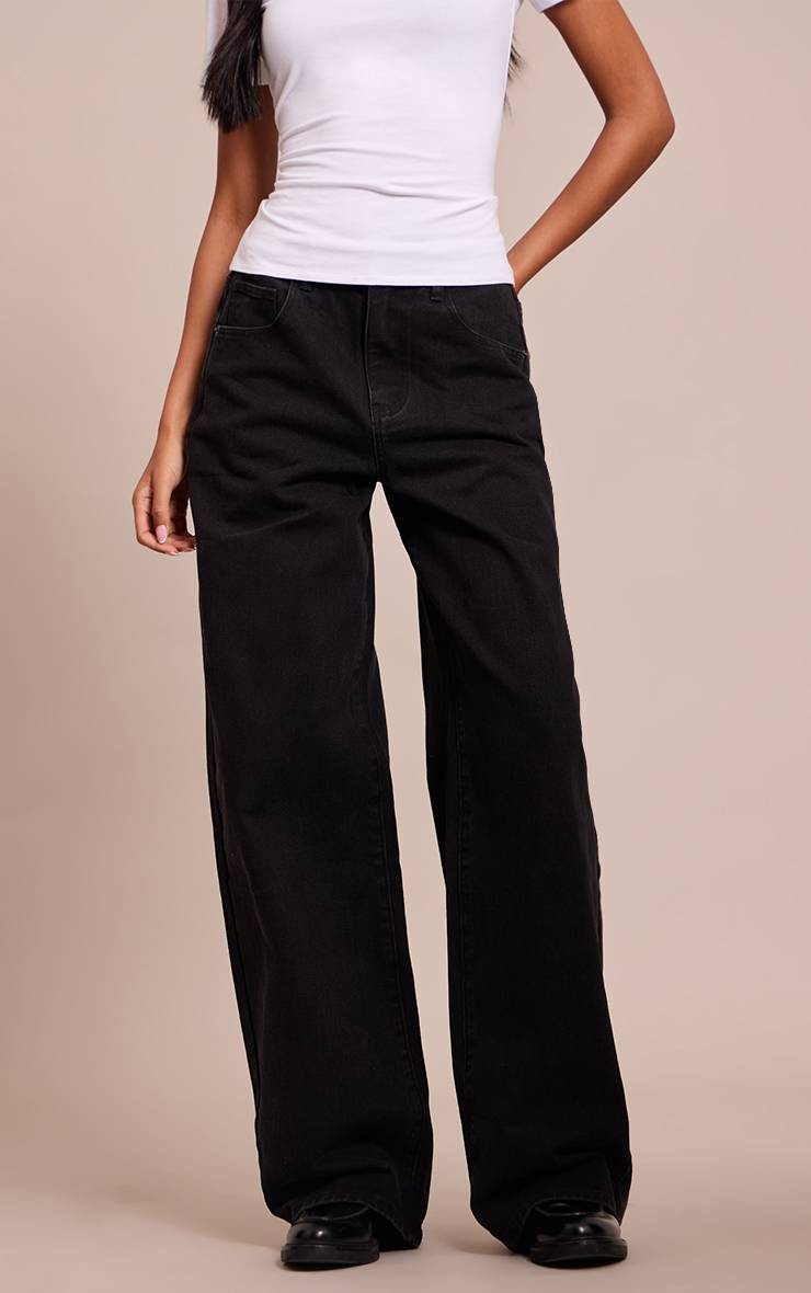 Noir Jean Boyfriend Taille Haute Avec Ceinture Descendante Au Dos