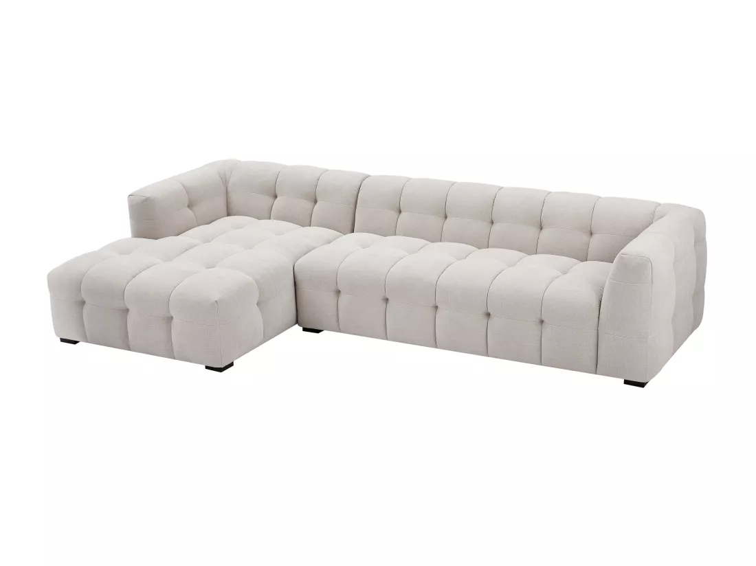 Canapé d'angle gauche et pouf en tissu chiné beige DILOME de Pascal Morabito