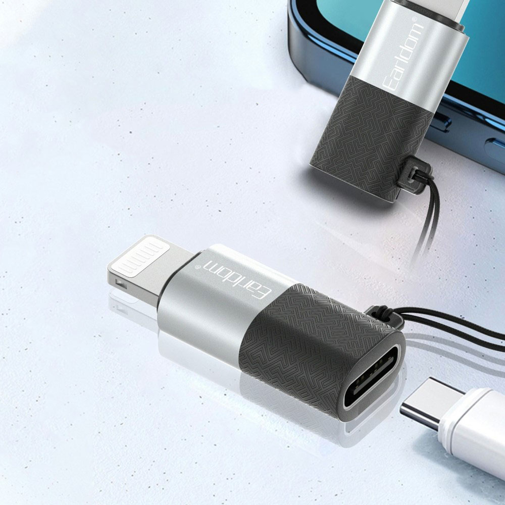 OTG Lightning (m) auf USB C (w) Adapter Konverter mit Handschlaufe / Halterung (480Mbit/s) - Silber / Schwarz
