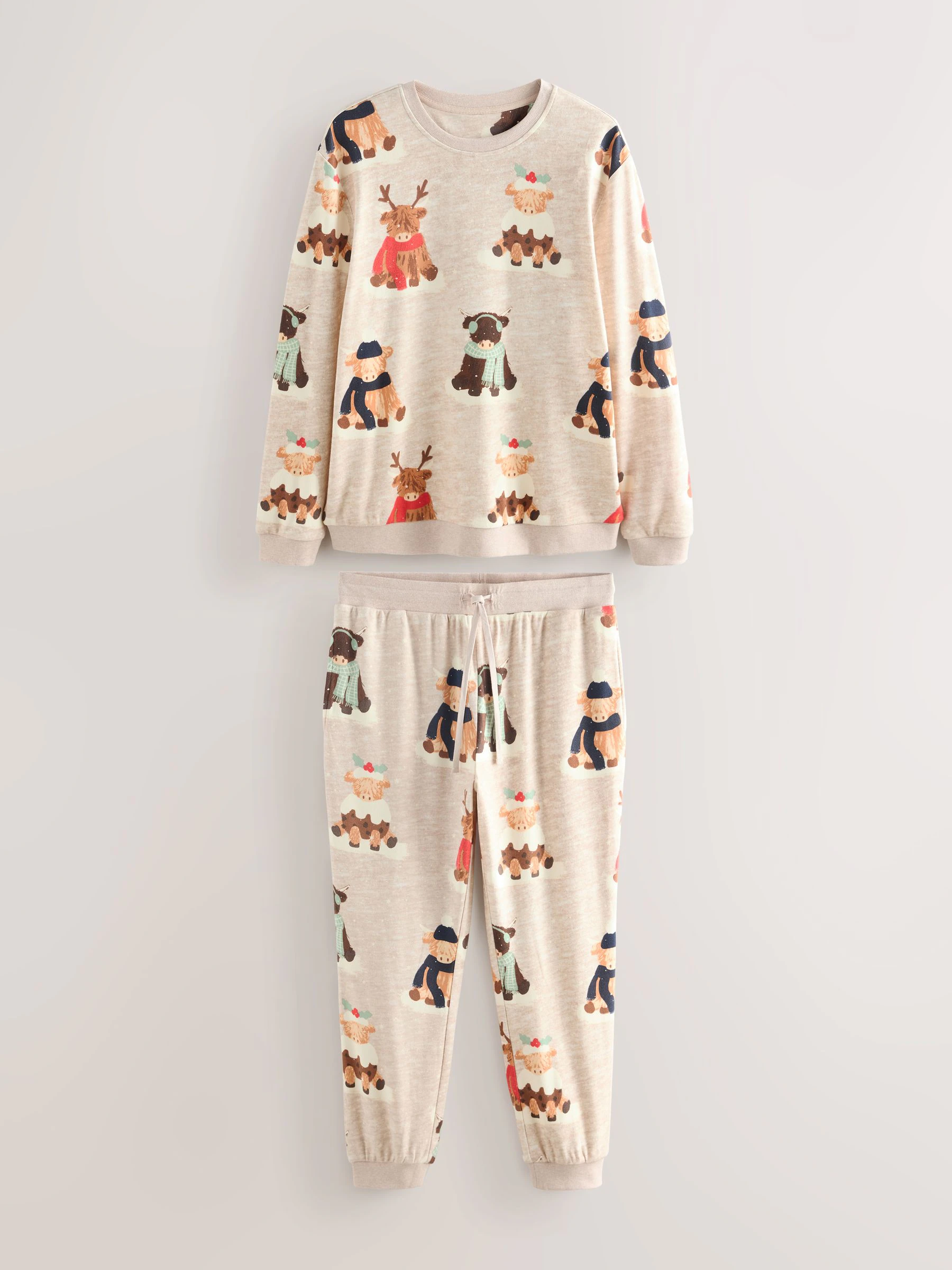 Havermout Hamish The Highland Cow - Bijpassende familie Kerstmis Pyjama's met Lange mouwen