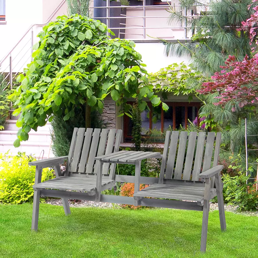 Outsunny Gartenbank mit Tisch grau