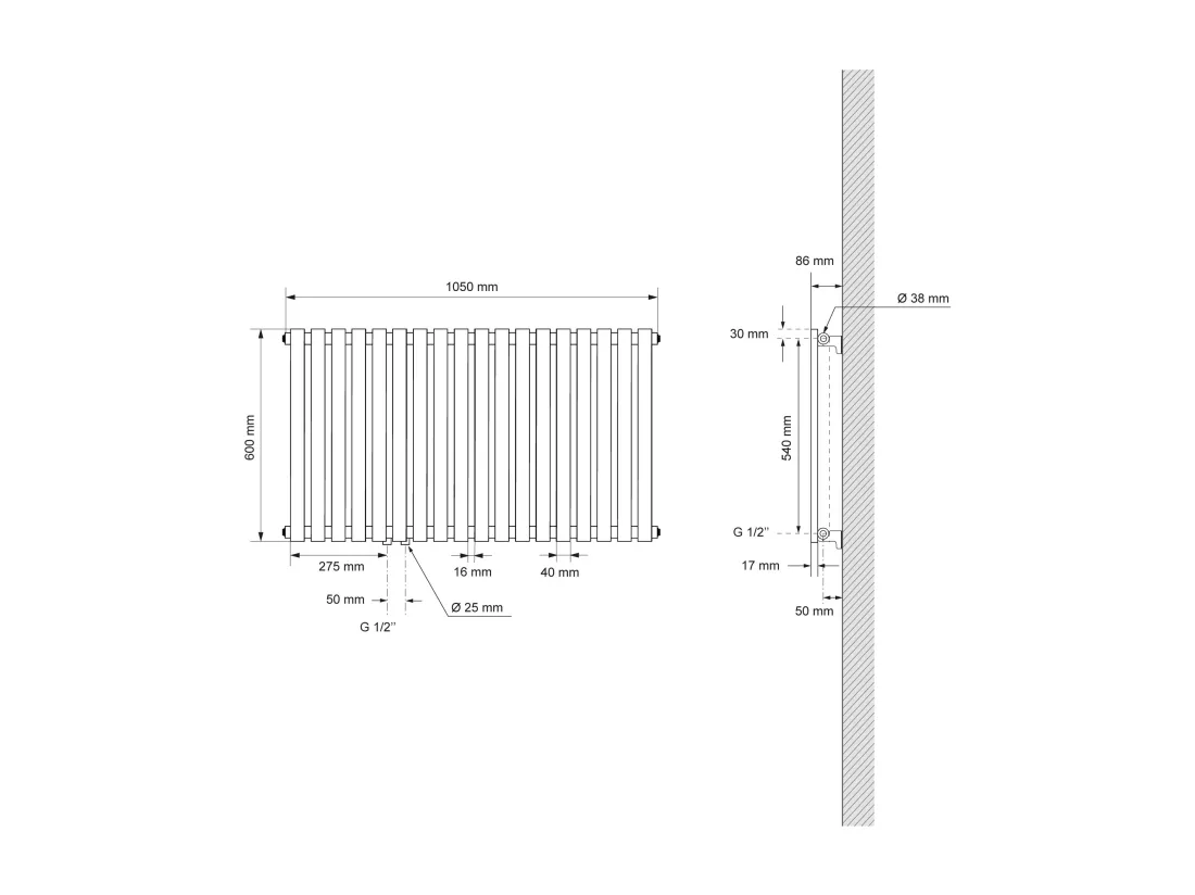 Radiateur de salle de bain horizontal noir mat acier connexion au bas 105x60 cm