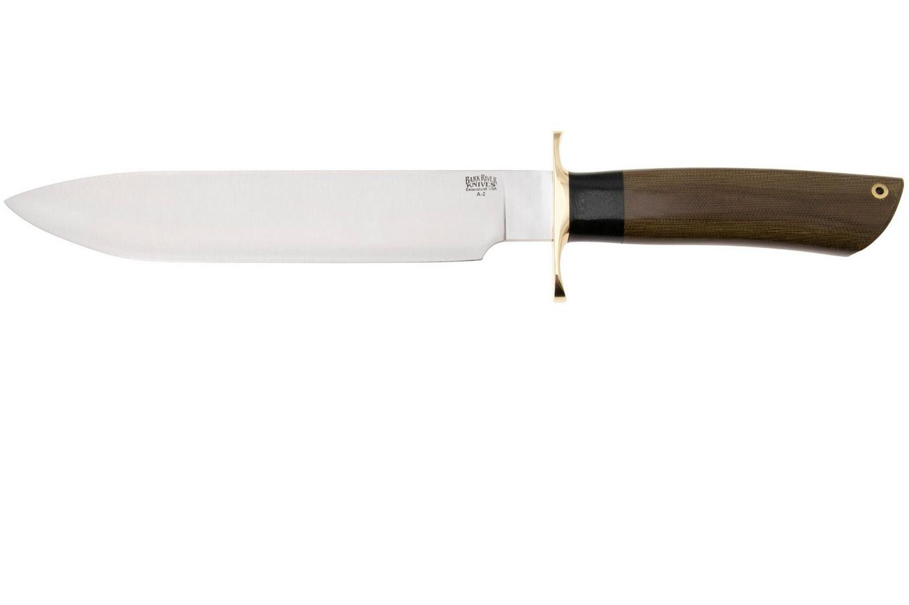 Bark River Mike Stewart Bowie Satin A2, Green Canvas Micarta, vaststaand mes