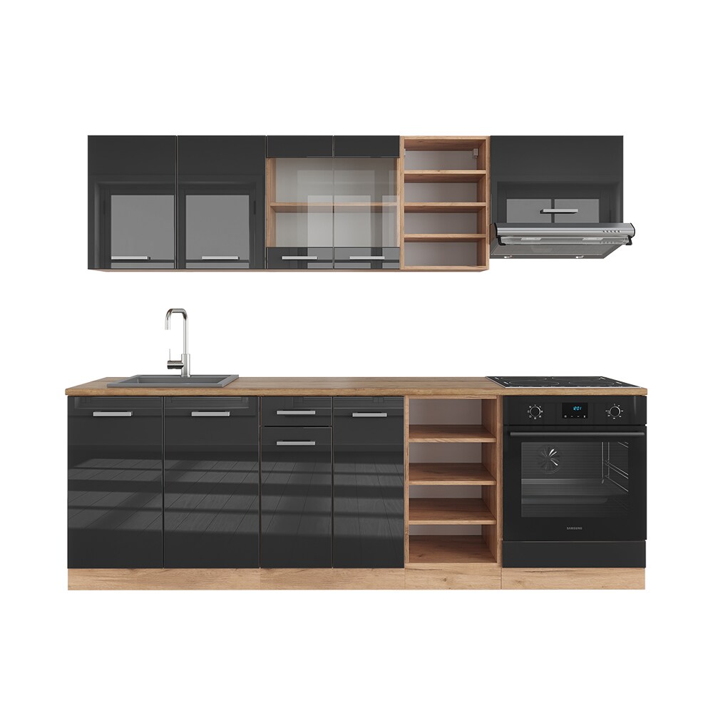 Vicco Küchenzeile Küchenblock Einbauküche R-Line 240 cm Eiche Anthrazit Hochglanz