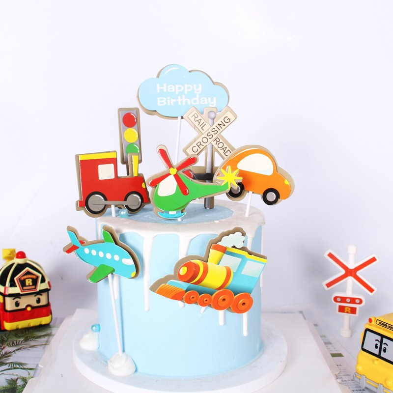 (8-tlg. Set) Kuchenstecker Kinder Tortenstecker Topper Dekoration für Torten / Kuchen - Fahrzeuge