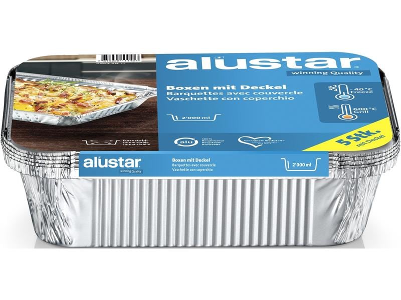 Alustar Grillschale mit Deckel 26 x 19 x 5.6 cm, 5 Stück Boxen aus Aluminium mit Deckel
