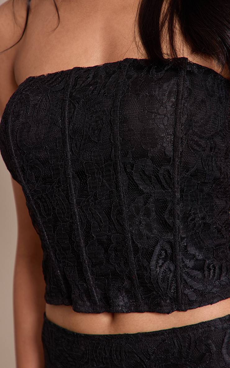 Noir Top Corset Bustier À Lacets Avec Baleines Ensemble Coordonné