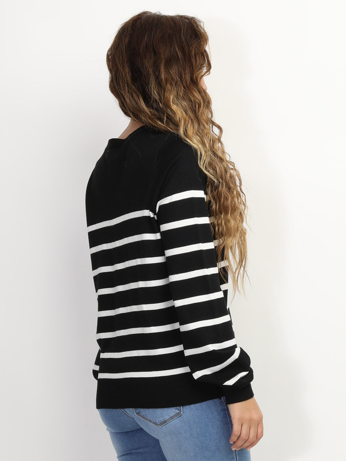 Cardigan marinière à boutons style officier- Noir