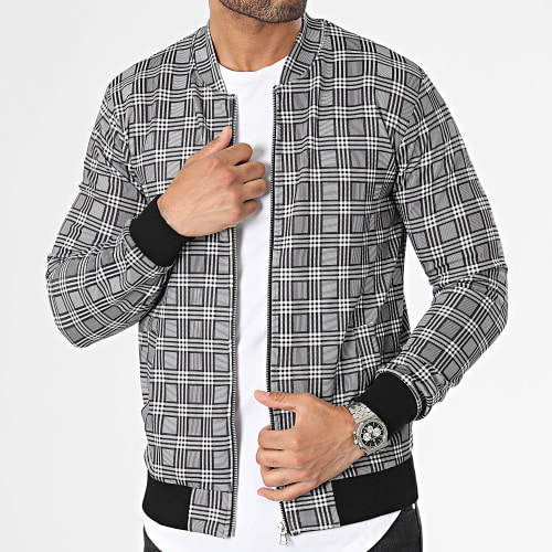 Veste Zippée A Carreaux Gris